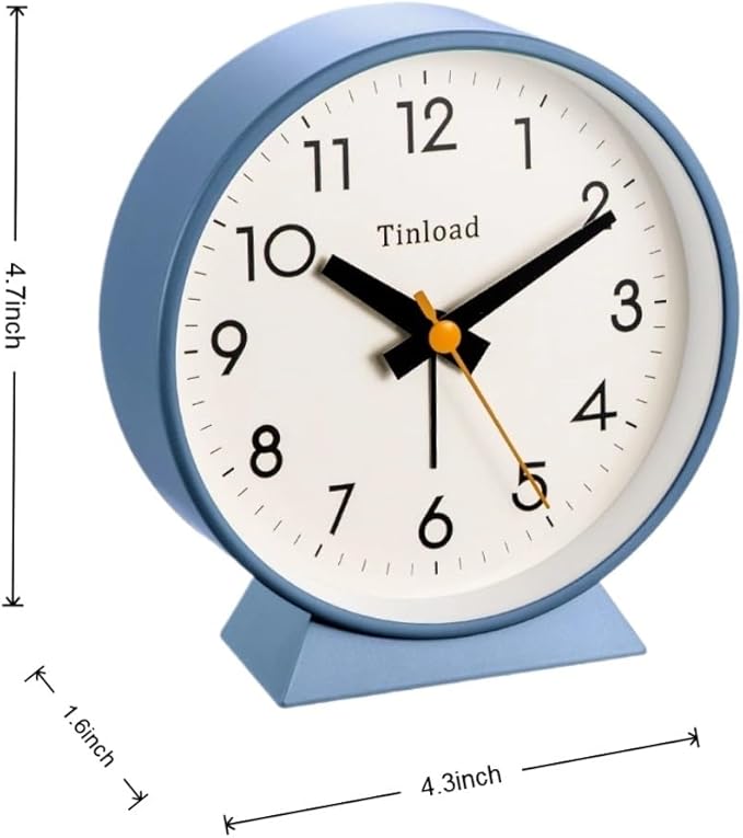 4.5" Battery Operated Analog Alarm Clock, Small Silent Bedside Desk Clock - Image 3