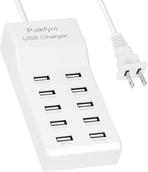 10-Port USB Charger Station, Smart Multiple Charging Block/USB Power Strip by Puikfyni