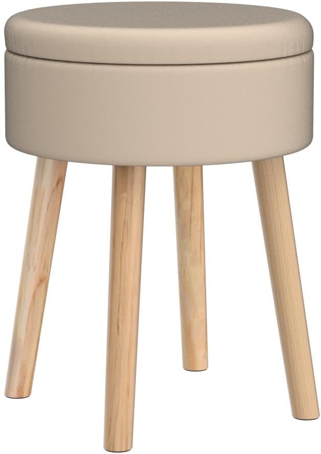 Mxfurhawa Storage Ottoman Linen Round Vanity Stool Tray Top Modern Foot Stool - Image 5