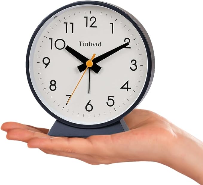 4.5" Battery Operated Antique Retro Analog Alarm Clock, Small Silent Bedside - Image 2