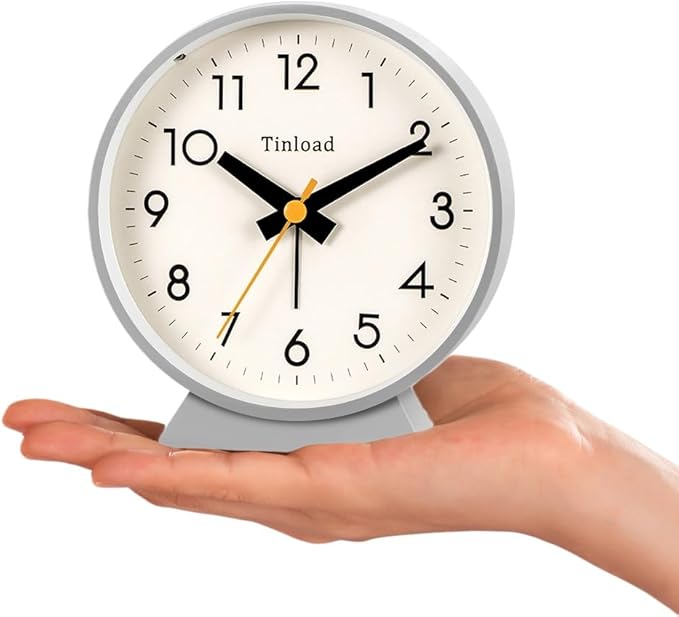 4.5" Battery Operated Antique Retro Analog Alarm Clock, Small Silent Bedside - Image 2