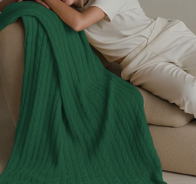 100% Cotton Cable-Knit Throw Blanket: 60" x 70", Ultra Soft, Breathable by Netbors