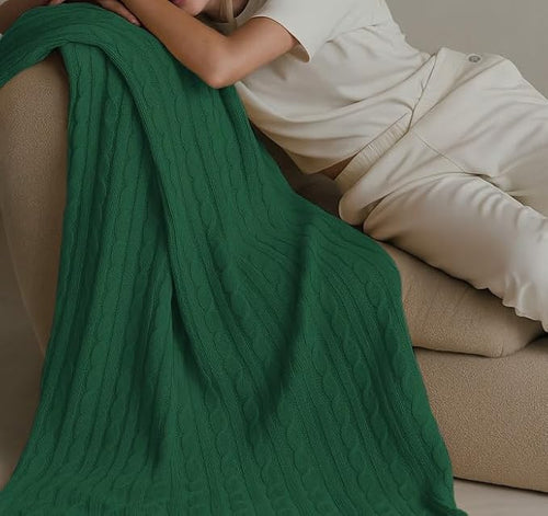 100% Cotton Cable-Knit Throw Blanket: 60" x 70", Ultra Soft, Breathable by Netbors