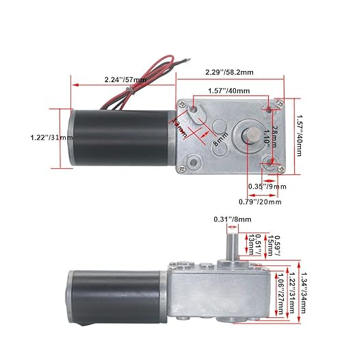 BRINGSMART 24V 12rpm DC Worm Gear Motor A58SW31ZY Self-Locking Reversed Mini - Image 2