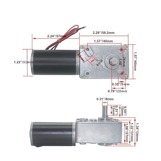 BRINGSMART A58SW31ZY 24V 27rpm DC Worm Gear Motor 60kg.cm Self-Locking Reversed - Image 2