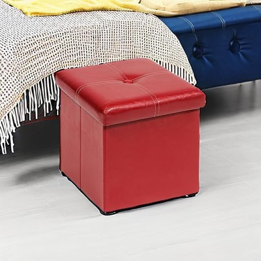 B FSOBEIIALEO Folding Storage Ottoman Cube, Faux Leather Footrest Seat Coffee - Image 5