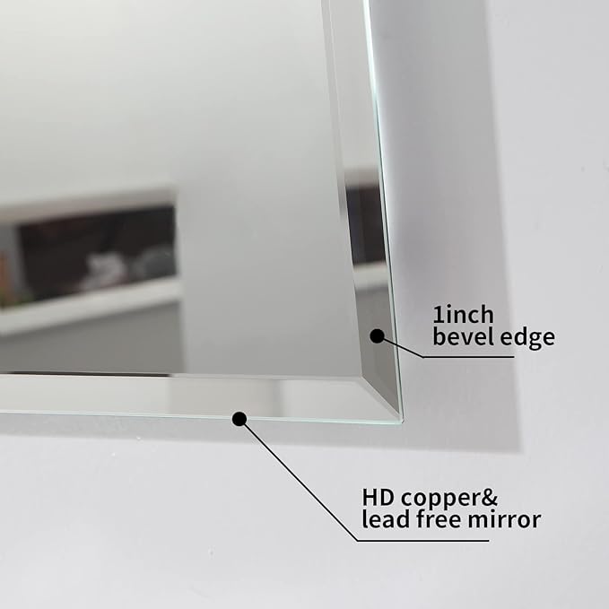 Mirrorons Beveled Mirror, Wall Mirror 40" x 32", Frameless Rectangle Bathroom - Image 3