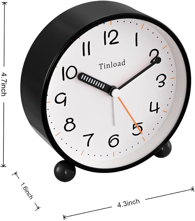 4.5" Antique Retro Analog Alarm Clock, Small Silent Battery Operated Clock - Image 4
