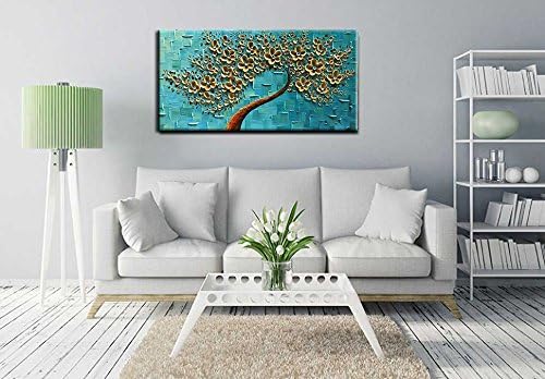YaSheng Art - Handmade Golden Flowers Artwork Oil Painting On Canvas Texture - Image 6