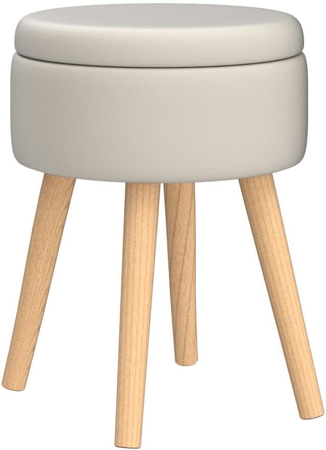 Mxfurhawa Storage Ottoman Linen Round Vanity Stool Tray Top Modern Foot Stool - Image 5