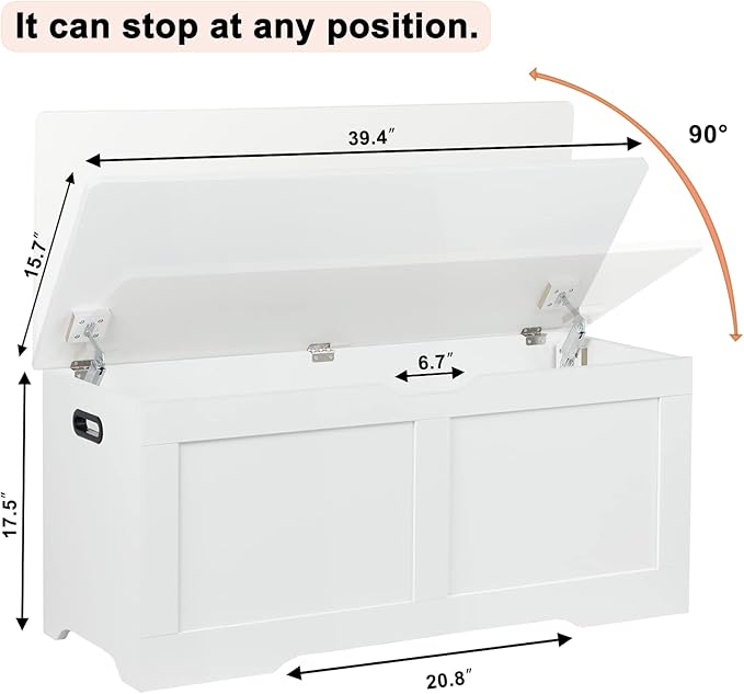 Timberer 39.4" Storage Chest, Wooden Storage Bench, Lift Top Toy Chest - Image 3