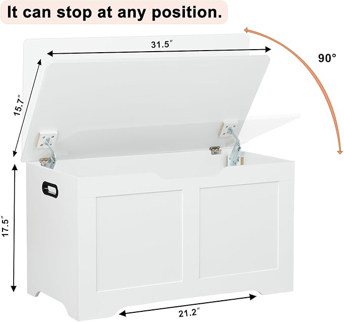 Timberer 31.5" Storage Chest, Wooden Storage Bench, Lift Top Toy Chest - Image 3