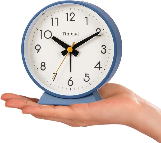 4.5" Battery Operated Analog Alarm Clock, Small Silent Bedside Desk Clock - Image 2