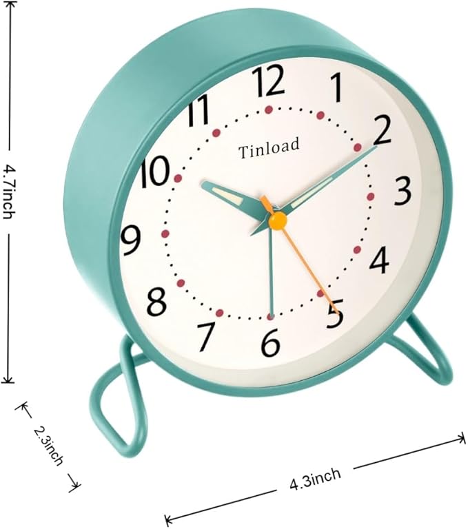 4.5" Antique Retro Analog Alarm Clock, Small Silent Desk Clock - Image 3