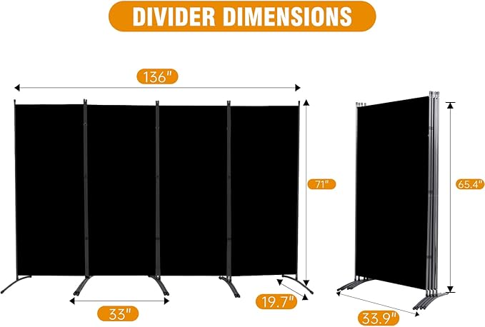 4 Panel Folding Privacy Screens, 6 FT Tall Wall Divider - Image 5