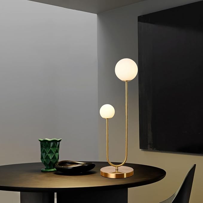 Mid Century Gold Globe Table Lamp Modern U-Shape 2-Light Desk Table Light - Image 7