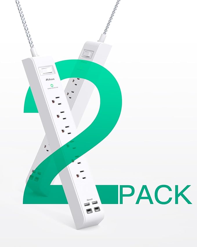 2 Pack Power Strip Surge Protector, 6 Outlets 4 USB Ports 5Ft Long Extension - Image 7