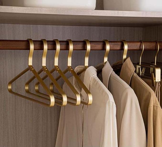 Premium Matte Golden Aluminum Coat Hangers 6 Piece Set, 17.7” Extra Smooth & - Image 3