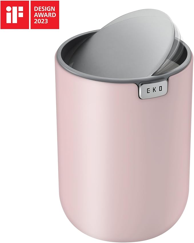 EKO Mini Desk Trash Can with Swing-Top Lid 0.4 Gallon Small Table Round - Image 4