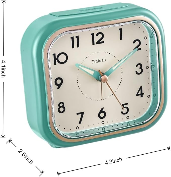 4.5" Vintage Retro Analog Alarm Clock, Super Silent Non Ticking Clock - Image 3