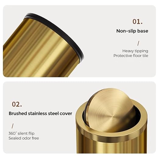Stainless Steel Gold Bathroom Trash Can - Image 3