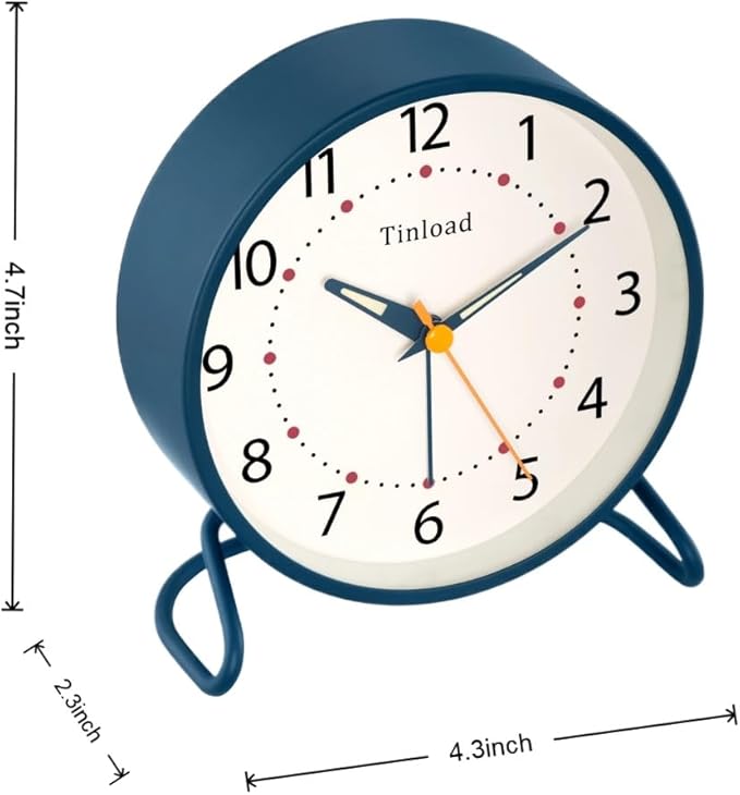 4.5" Antique Retro Analog Alarm Clock, Small Silent Desk Clock - Image 3