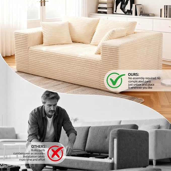 Boneless Cloud Couch Sofa, 2 Seater Deep Seat Modern Lounge Sleeper Couch - Image 7