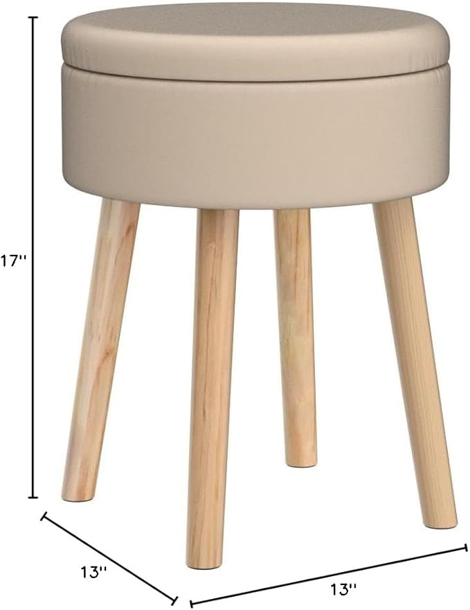 Mxfurhawa Storage Ottoman Linen Round Vanity Stool Tray Top Modern Foot Stool - Image 2