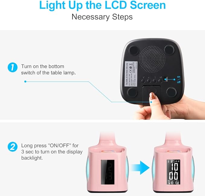 wanjiaone LED Desk Lamp with Clock, Color Changing Nightlight, Study Lamp with - Image 6