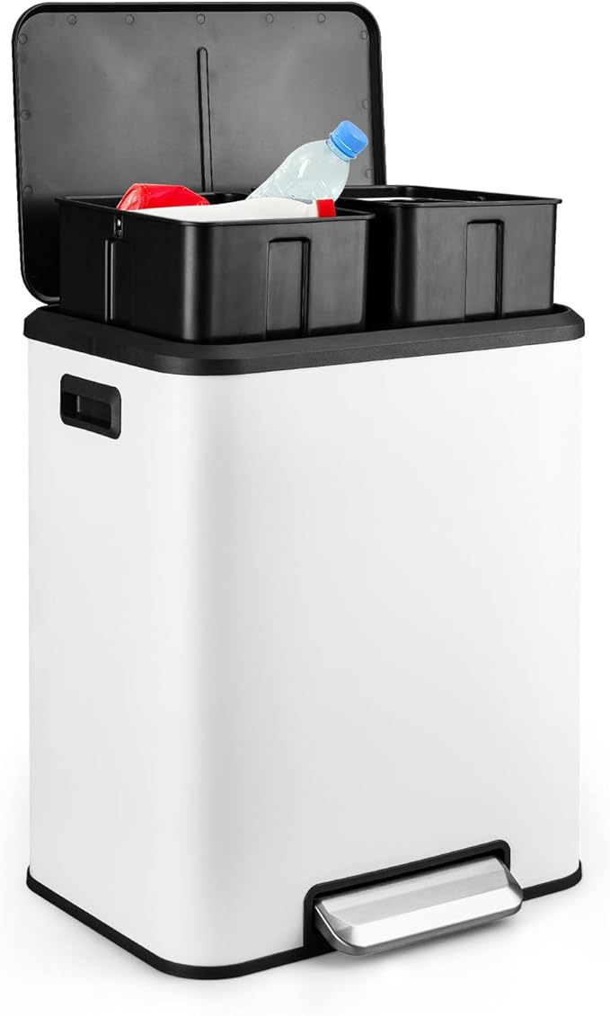 8 Gallon/30 Liter Dual Compartment Trash Can, Stainless Steel Garbage Can by Unknown