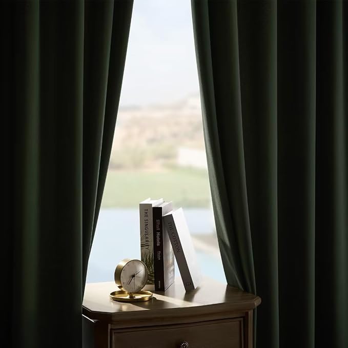 Joydeco Dark Olive Velvet Curtains 108 inch Length 2 Panels, Luxury Blackout - Image 4