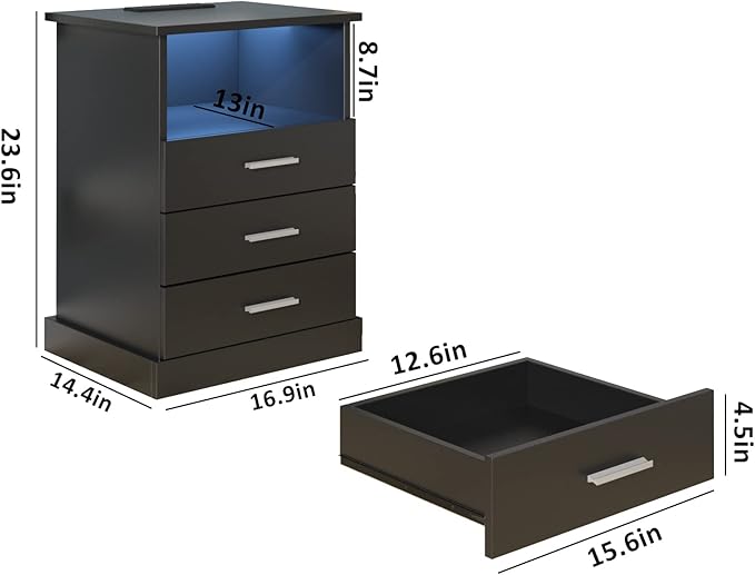 Halitaa Black LED Nightstand - Image 2