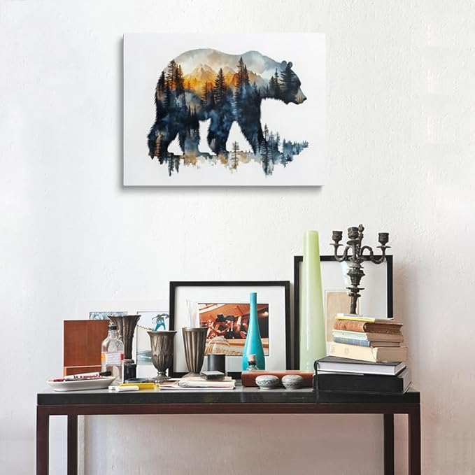 Forest Landscape Inside Bear Canvas Wall Art Framed Painting Watercolor - Image 2