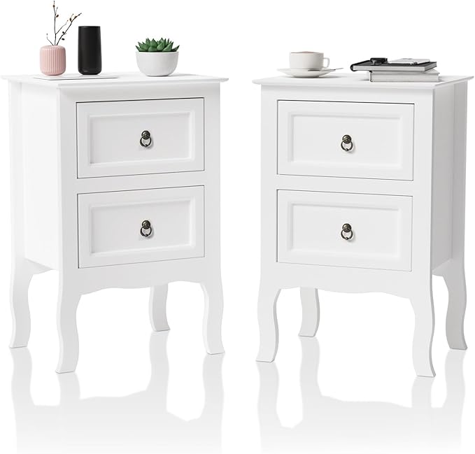 Bonnlo White Nightstands Set of 2, Tool-Free Setup Nightstand, 2 Drawer Night by Bonnlo