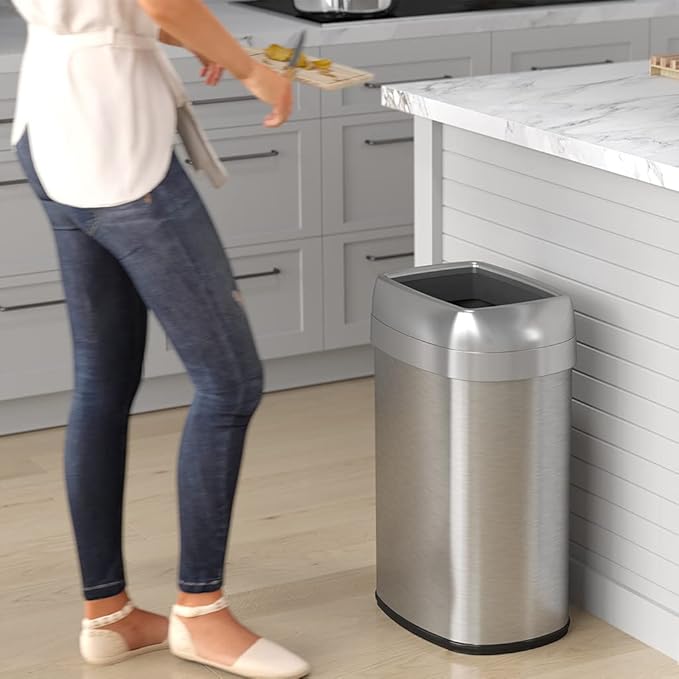 iTouchless 13 Gallon / 50L Open Top Trash Can, Oval Stainless Steel - Image 2