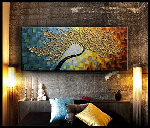 YaSheng Art -100% Hand Painted 3D Golden Flowers Contemporary Art Oil Painting - Image 3