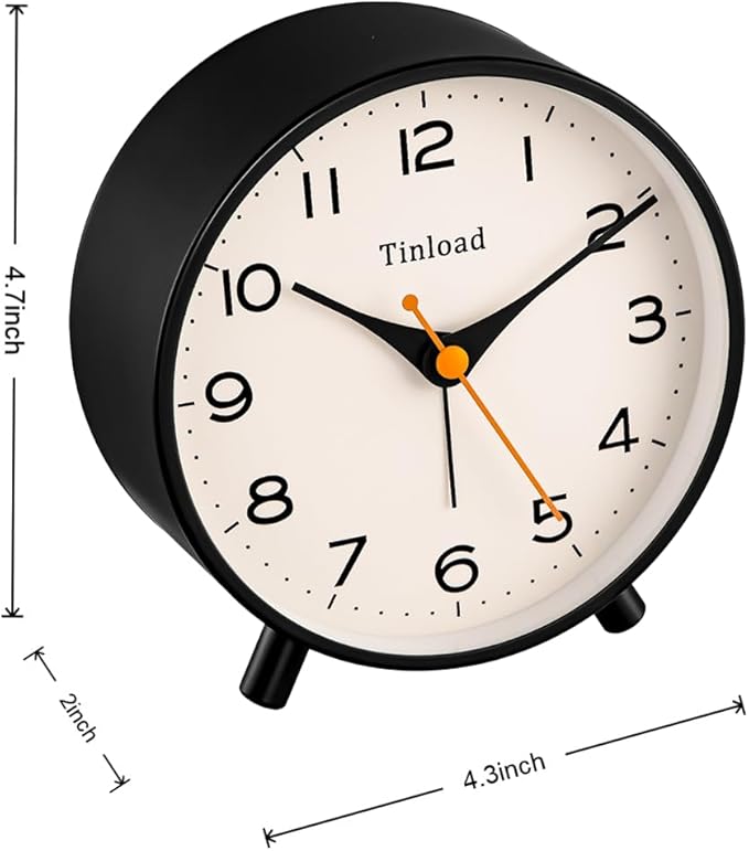4.5" Antique Retro Analog Alarm Clock, Small Silent Bedside Desk Clock - Image 4