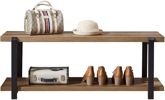 FOLUBAN Entryway Bench, Industrial Shoe Storage Bench - Image 9