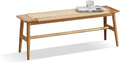31.5'' Woven Dining Beach with 100% Solid Oak Wood Bench Frame, Hand Knitted by Wayshome