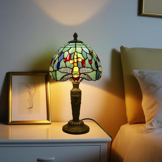 Tiffany Lamp Stained Glass Table Lamp 7.9X7.9X14.2 Inches Dragonfly Style Desk - Image 7