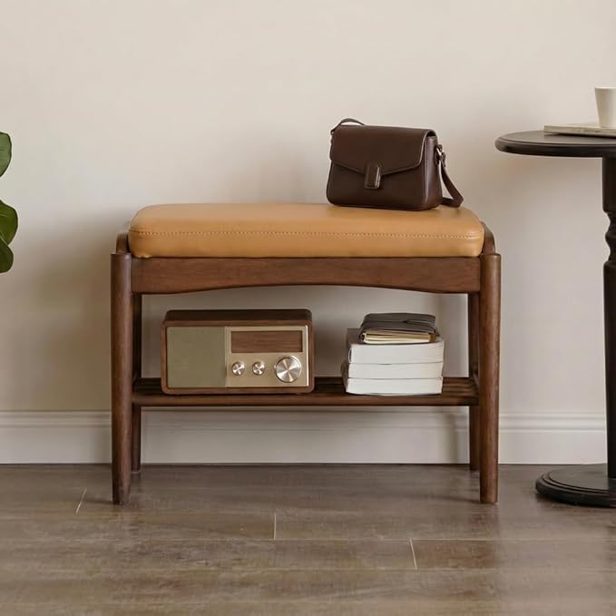 Black Walnut Shoe Bench Assembled, Solid Wood Shoe Rack Bench - Image 5