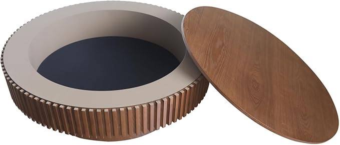 LKTART Round Coffee Table for Living Room, Accent Fluted Drum Coffee Table - Image 5