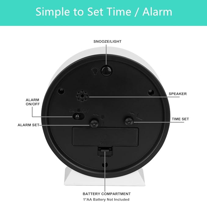 No Ticking Silent Alarm Clock, Ascending Sound, 1 AA Battery Operated, Snooze - Image 5