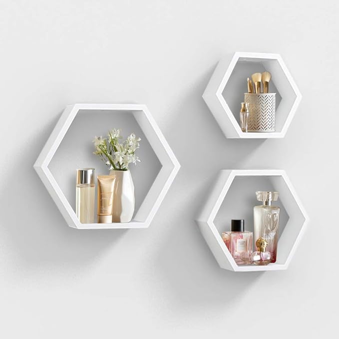AHDECOR Hexagon Floating Shelves, Office | Hexagonal Wall Organizer Hanging by AHDECOR