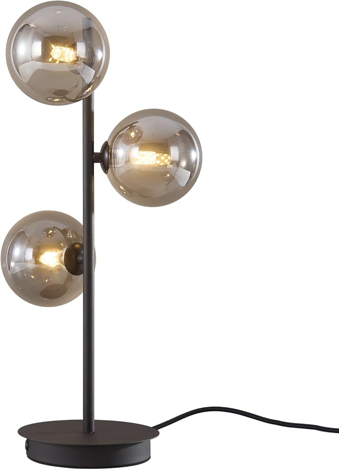 Mid Century Modern Table Lamp Smoky Grey Glass Globe Desk Lamp Industrial by Magiroz