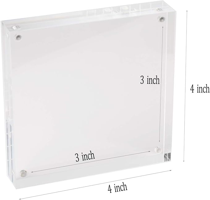 Meetu Acrylic 4x4 Picture Frame Clear Two Sided Desk Photo Frame Magnetic Frame - Image 2