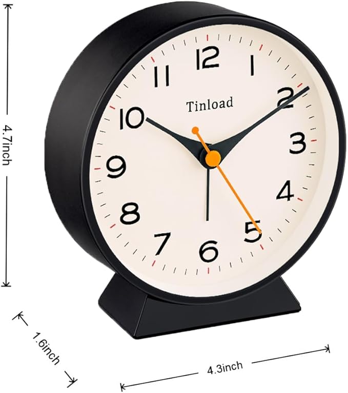 4.5" Battery Operated Retro Analog Alarm Clock, Small Silent Bedside Desk Clock - Image 4