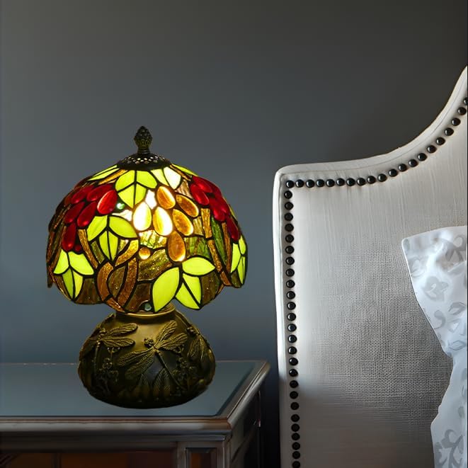 Small Tiffany Table Lamp Stained Glass Nightstand Lamps Bedside Purple Grape - Image 9