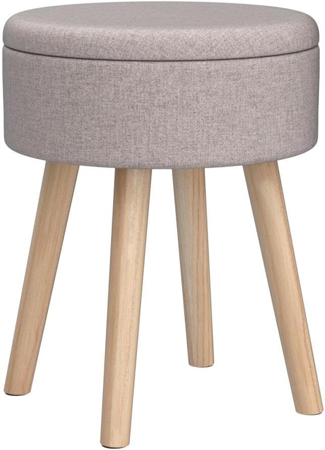Mxfurhawa Storage Ottoman Linen Round Vanity Stool Tray Top Modern Foot Stool - Image 5