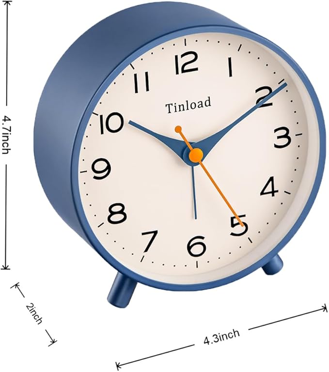 4.5" Antique Retro Analog Alarm Clock, Small Silent Bedside Desk Clock - Image 4